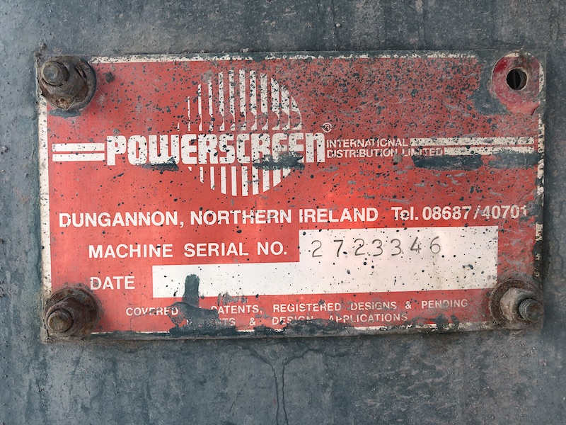 Powerscreen MK II. Serial number plate.