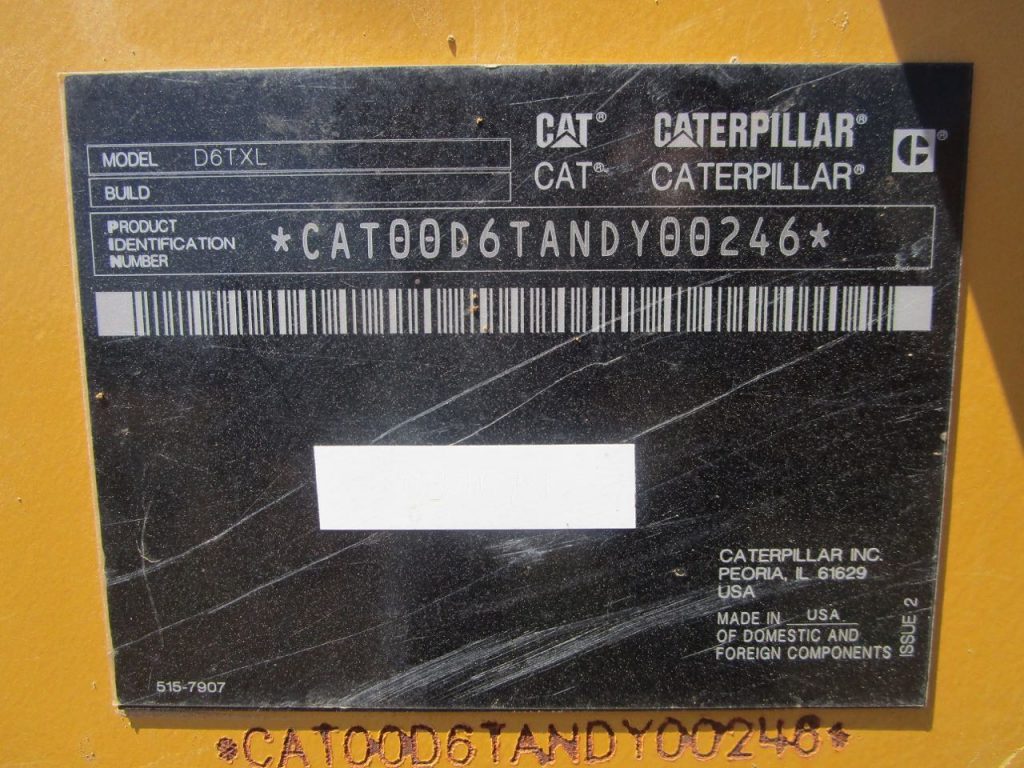 2017 CAT D6T XL. Product Identification Number. Serial Number.